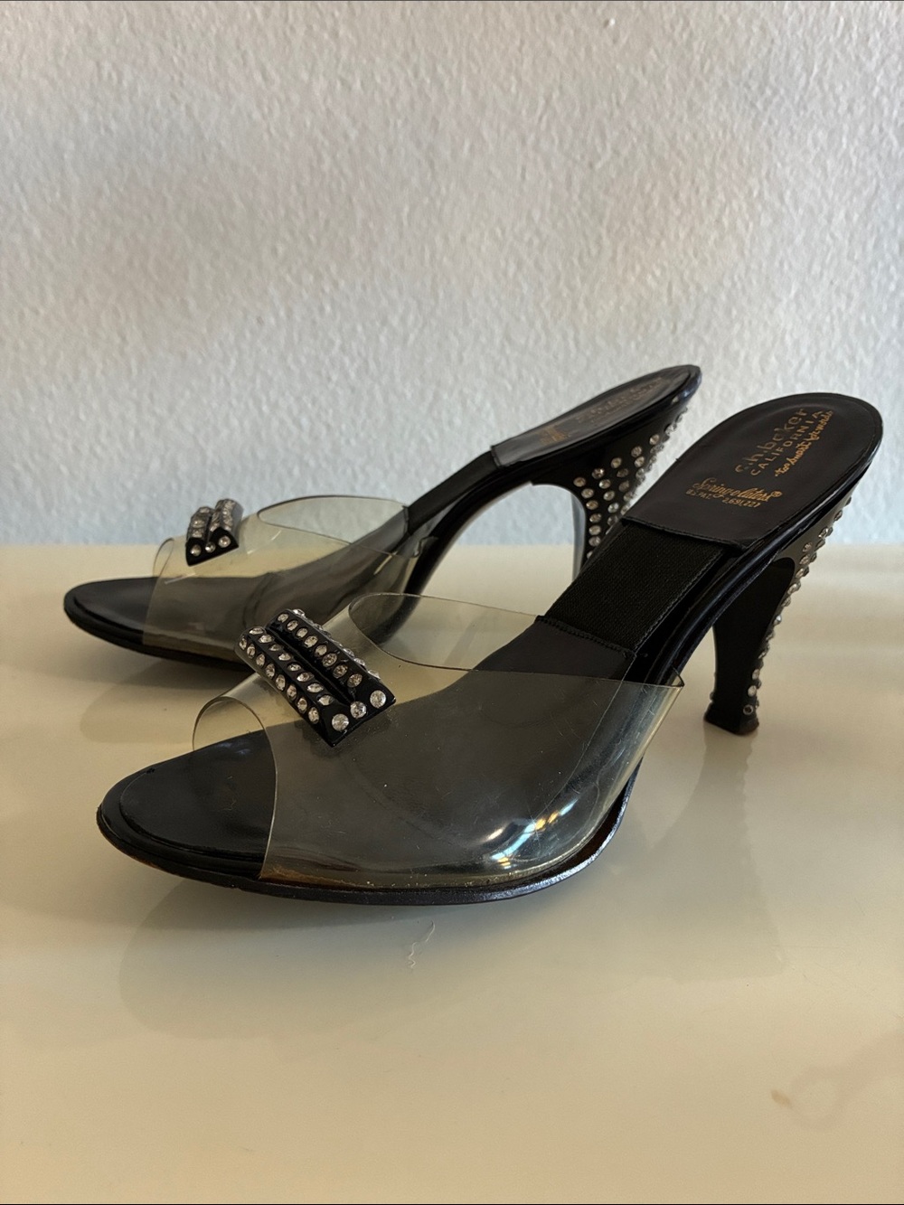 Vintage 1950's C.H.Baker Springolators shoes 5.5/6 black rhinestone heels